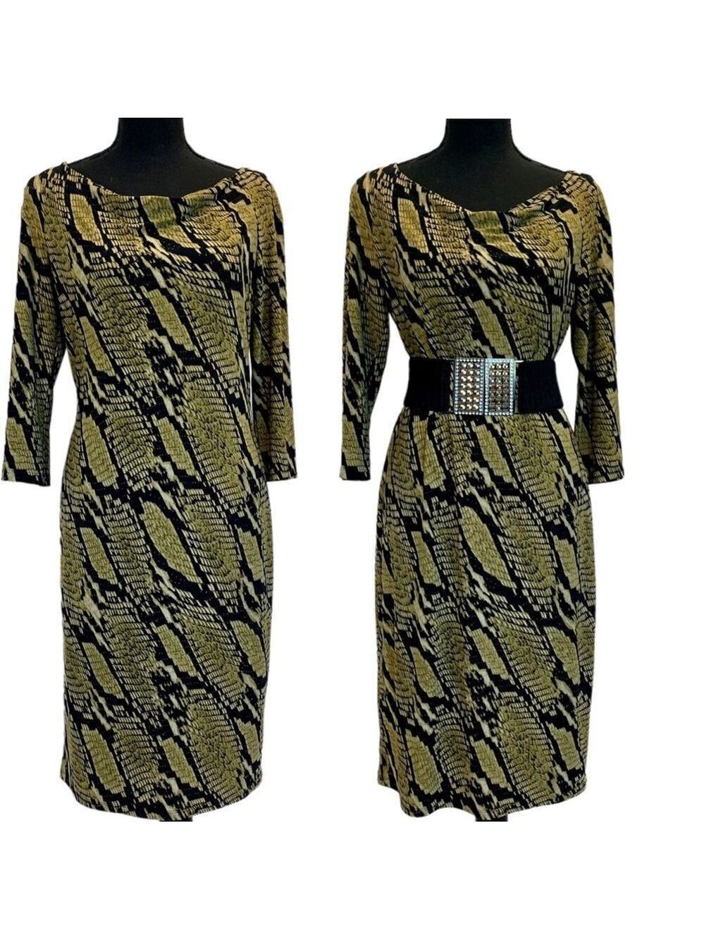 JONES New York green snake print long sleeve midi dress Sz 6 stretchy